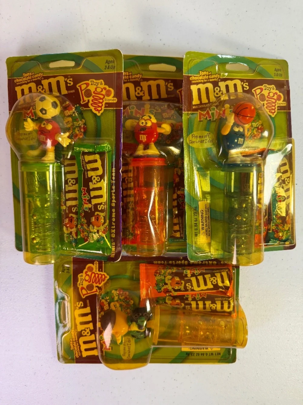 Vtg M&M's Minis Pogo Dispenser Bundle Set of 4 Biker Hockey Basketball & Soccer